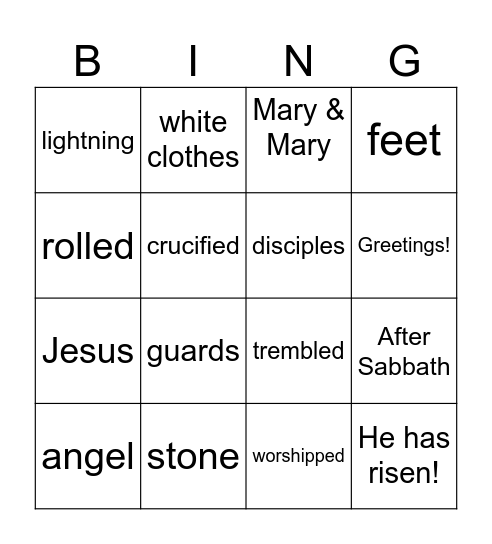 The Resurrection ~ Matthew 28 Bingo Card