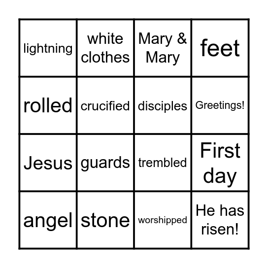 The Resurrection ~ Matthew 28 Bingo Card