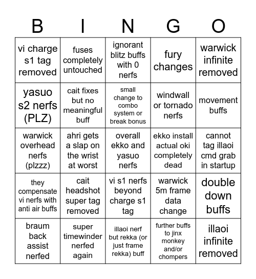 2xko march 10th patch bingo Card