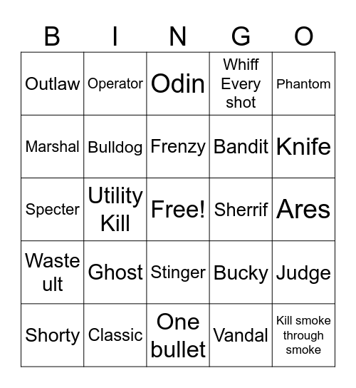 Valorant Swiftplay Bingo Card