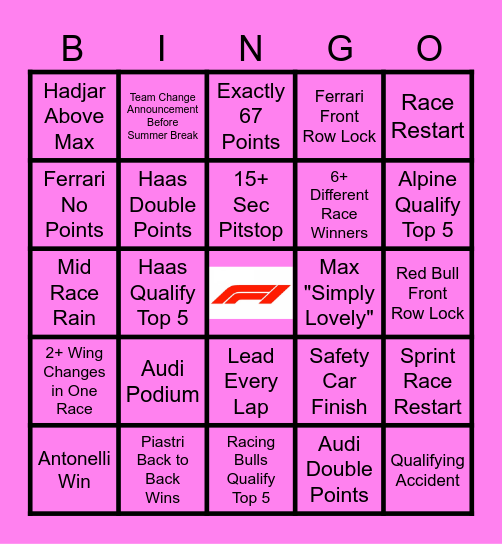 Nate F1 Bingo Card