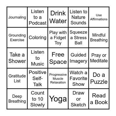Coping Skills Bingo Card