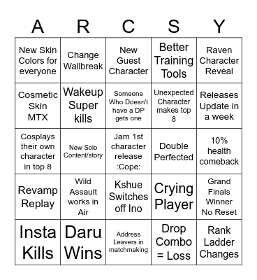 World Tour Bingo Card