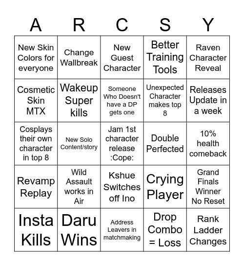 World Tour Bingo Card