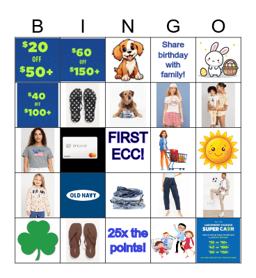 Old Navy Bingo Card