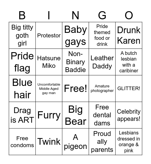 Pride Bingo Card