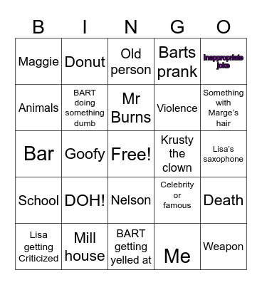 Simpsons Bingo Card