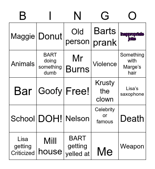Simpsons Bingo Card
