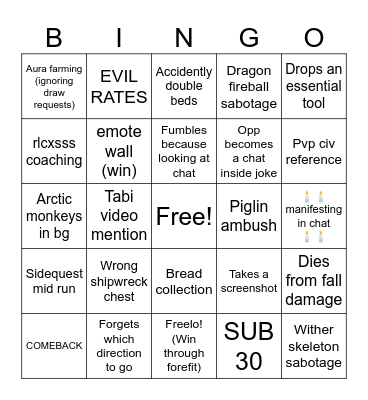 TABI MCSR STREAM Bingo Card