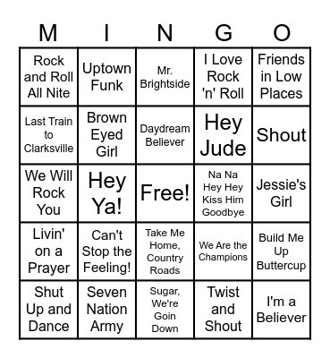 Barroom Sing-Along Anthems Bingo Card