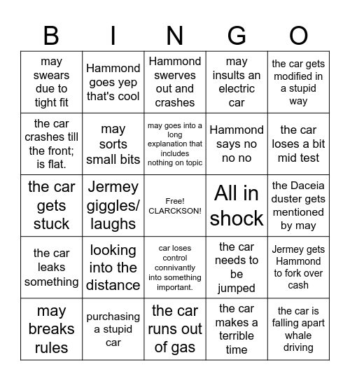 Top gear bingo Card