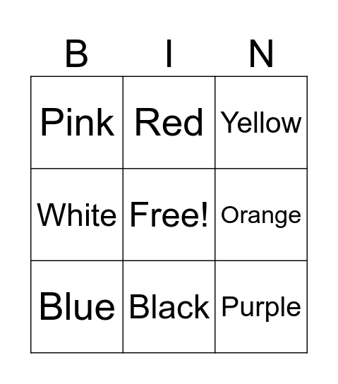 Colors Bingo Card