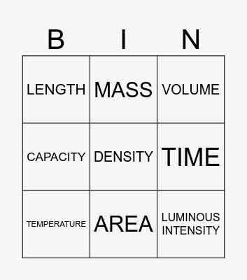 Physical Quantites Bingo Card