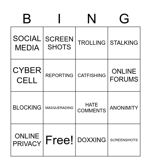 CYBERBULLING Bingo Card