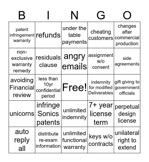 No No Bingo Card