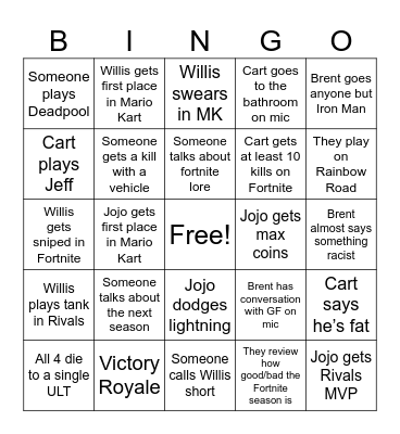 Jojo Bingo Card