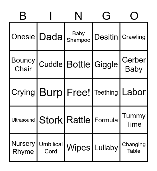 Nick and Jaci's Baby Bash Bingo Card