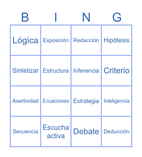 Inteligencias Verbal y Lógica Bingo Card