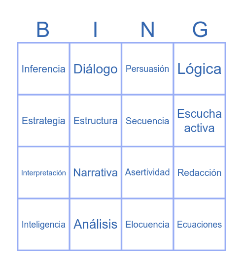 Inteligencias Verbal y Lógica Bingo Card