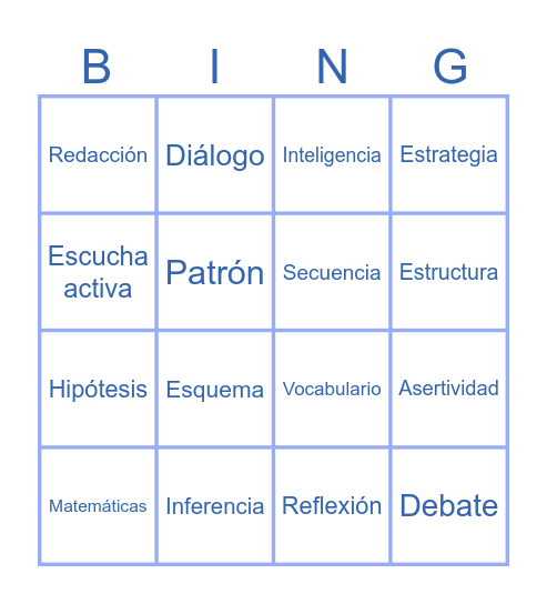 Inteligencias Verbal y Lógica Bingo Card
