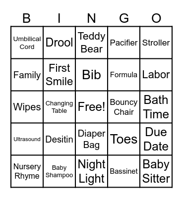 Nick and Jaci's Baby Bash Bingo Card