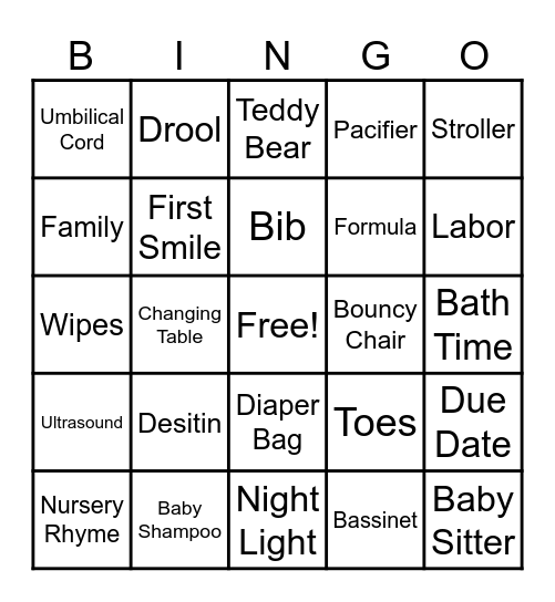 Nick and Jaci's Baby Bash Bingo Card