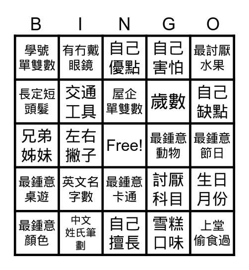 Hi My Friend ! Bingo Card