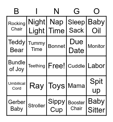 Nick and Jaci's Baby Bash Bingo Card