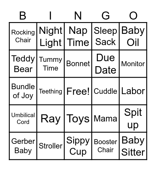 Nick and Jaci's Baby Bash Bingo Card
