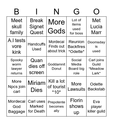 Andor's Bingo Card