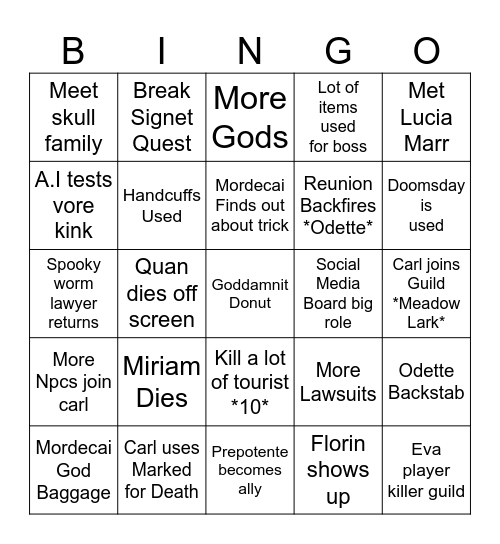 Andor's Bingo Card