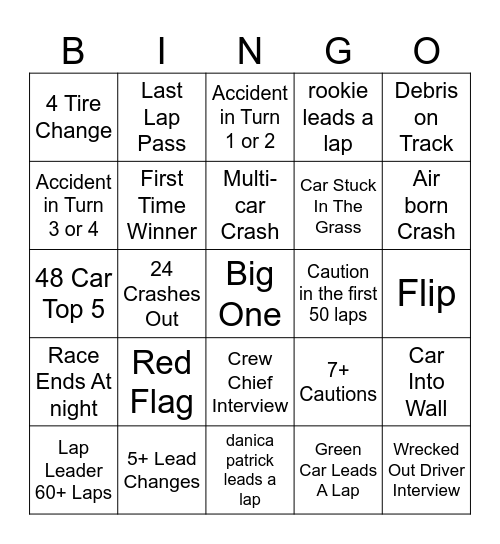 Nascar Bingo! Bingo Card