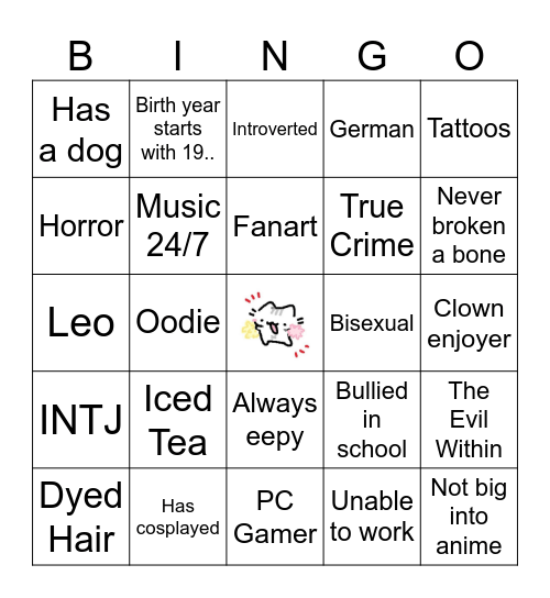 EXSCURA'S Bingo Card