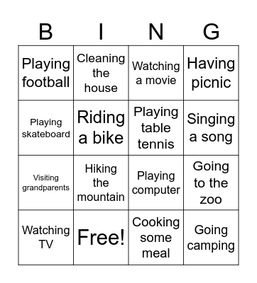 Future Plan Bingo Card