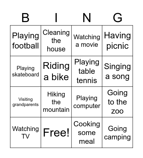 Future Plan Bingo Card