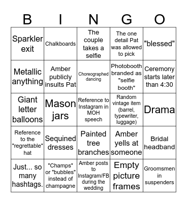 Amber's Wedding (Pat is also there) Bingo Card