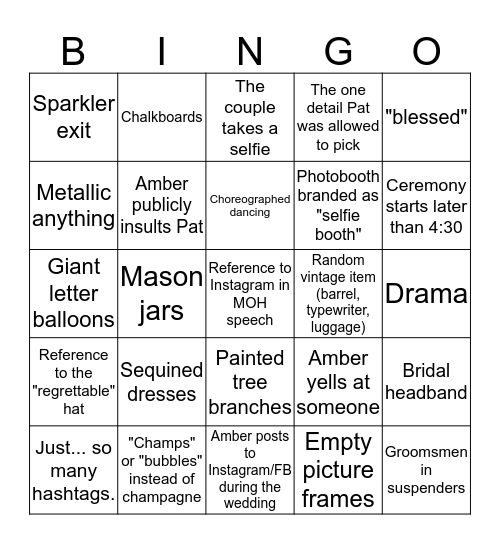Amber's Wedding (Pat is also there) Bingo Card