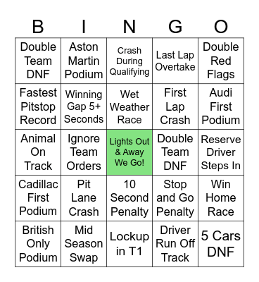 F1 2026 Bingo Card