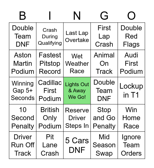 F1 2026 Bingo Card