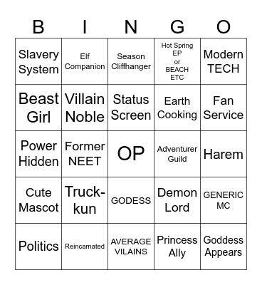 ISEKAI BING Bingo Card
