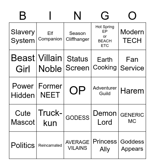 ISEKAI BING Bingo Card