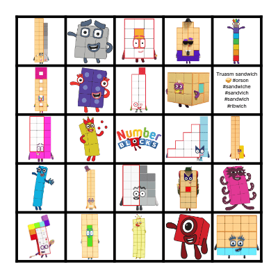 Numberblocks Bingo Card