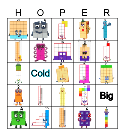 Number blocks Bingo Card