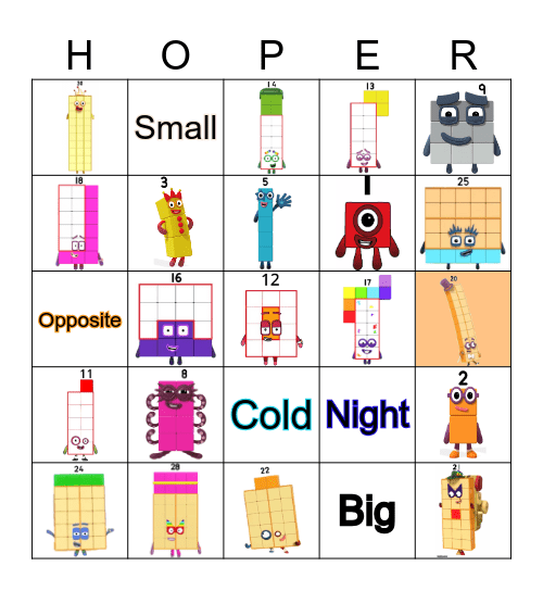 Number blocks Bingo Card