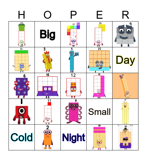 Number blocks Bingo Card