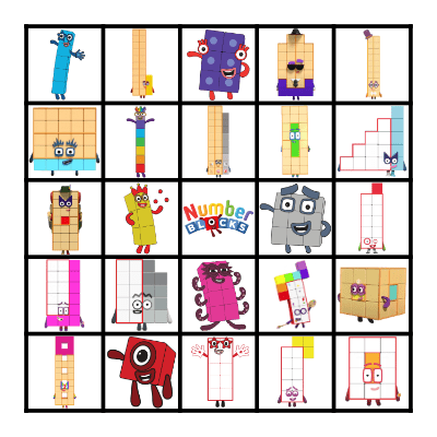 Numberblocks Bingo Card