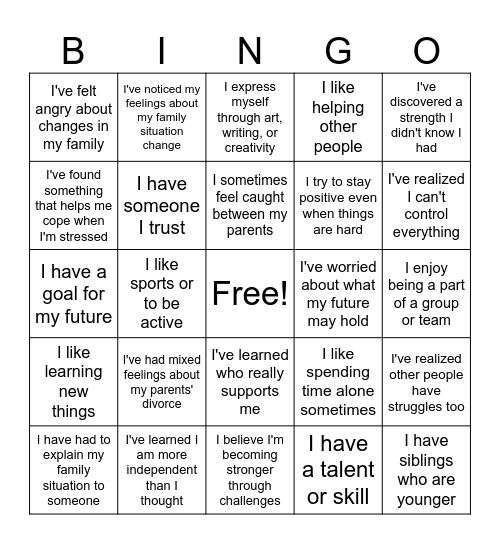 How Do I Define Myself Bingo Card