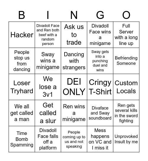 Custom Minigames Predictions Bingo Card