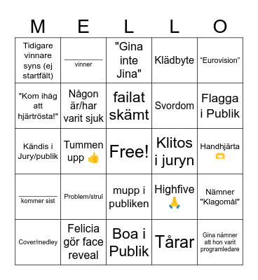 Mellobingo finalen 2026 Bingo Card