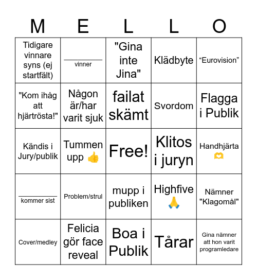 Mellobingo finalen 2026 Bingo Card